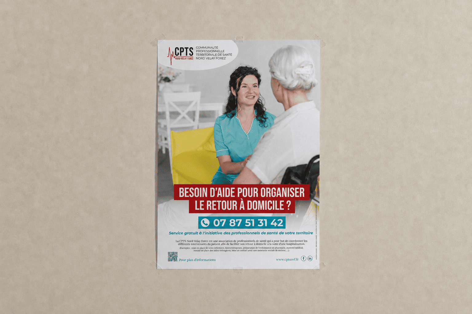 Affiche d’aide au retour à domicile créée pour la CPTS Nord Velay Forez